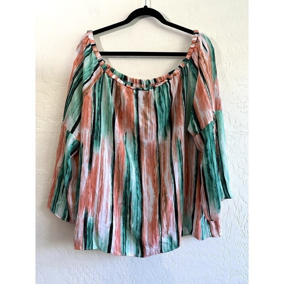 JM Collection Abstract Off Shoulder Woman's Top Size XL boho peasant gypsy - Picture 7 of 16